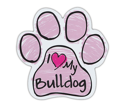 #ad Pink Scribble Paws: I LOVE MY BULLDOG BULL DOG Dog Paw Shaped Car Magnets $7.99