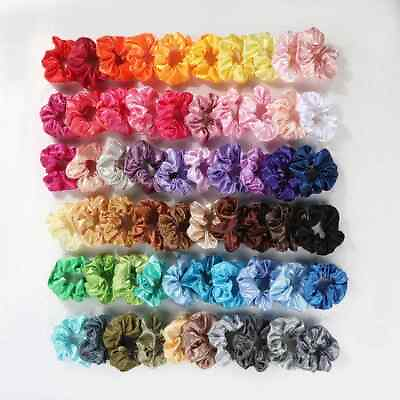 #ad 60 Colors Silk Large Satin Hair Scrunchies Elastic Hair Bobbles Ponytail $13.50