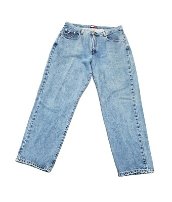 #ad Vintage Distressed Tommy Hilfiger Big Patch Denim Jeans Rare OG Tommy 16 30 $27.50