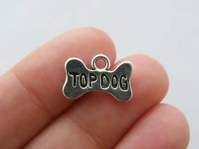 #ad BULK 50 Top dog bone charms antique silver tone A882 $11.40