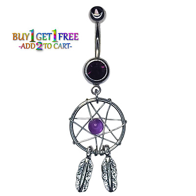 #ad 14G DREAMCATCHER PURPLE BELLY NAVEL RING CZ Jewelry Barbell Body Piercing 9042 4 $19.95