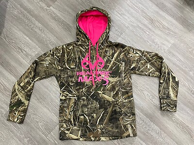 #ad Mossy Oak Camo Sweatshirt Hot Pink Fleece Lining Hoodie Girls Medium 8 10 $14.95
