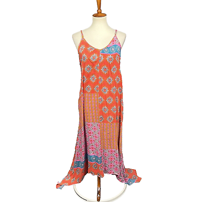#ad Natural Life Dress Womens Large Orange Blue Pink Patchwork High Low Hem Sundress $34.88