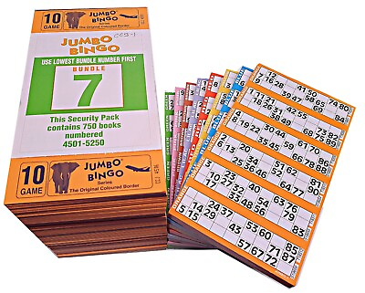 #ad 750 10 Page Games Jumbo Bingo Tickets 6 To View 1 90 Bingo Cards Serial Numbers GBP 25.00