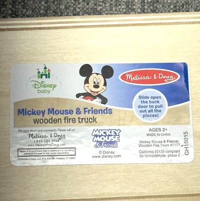 #ad Melissa amp; Doug Kids Wooden Fire Truck Toy Red Ages 2 Mickey Mouse amp; Friends $13.99