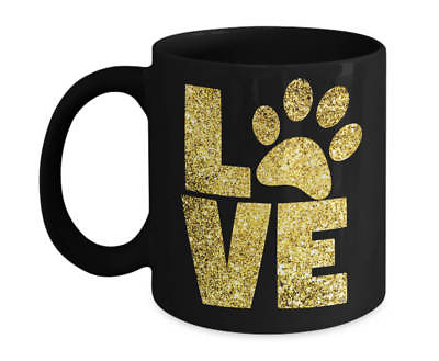 #ad Love Paw Print Black 11 oz Mug Dog Lover Gift Coffee Cup Pets Gold $17.95