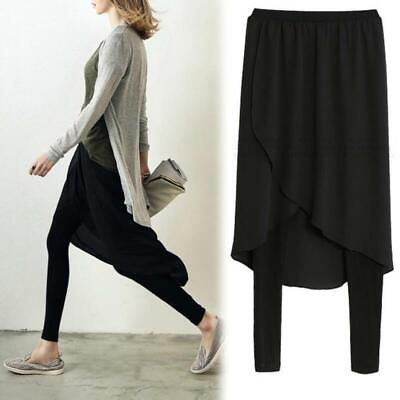 #ad Women#x27;s Casual Chiffon Slim Fit Leggings Skirt Pants Black Plus Size S 6XL $42.64