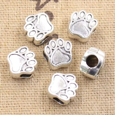 #ad 10Pcs Dog Paw Charms Antique Silver Color Beads 5mm Hole Charm Jewelry Findings $13.38