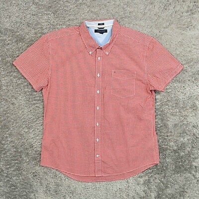 #ad Tommy Hilfiger Men#x27;s 2XL Button Shirt Short Sleeve Plaid Multicolor Slim Fit Pla $11.86