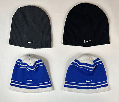 #ad Nike ColdGear 4 Beanies Set Youth Boy’s 3 One Size 1 Sz 4 7 Gray Blue amp; Black. $16.00