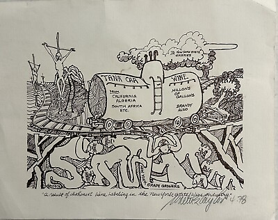 #ad 1978 NY STATE WINERIES Dishonest Wine Labeling Etching SIGNED ART $99.99