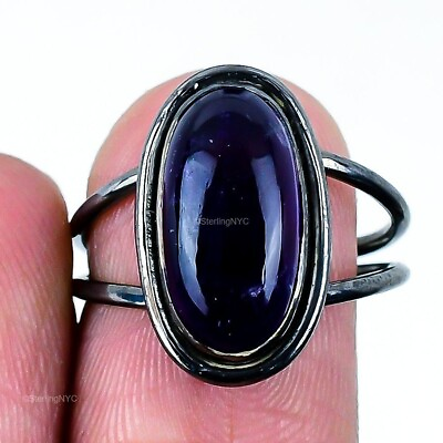 #ad Natural Sage Amethyst Gemstone Band Purple Ring Size 8 925 Sterling Silver $9.99