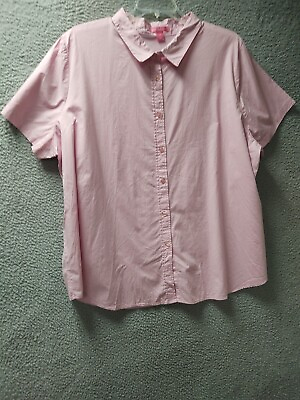 #ad Woman Within Shirt Womens 3XL Pink Button Up Short Sleeve Blouse Top 0724 $23.09