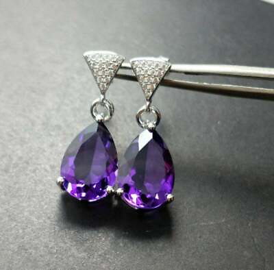 #ad 4Ct Simulated Amethyst Drop amp; Dangle Earring 925 Silver Gold Plated $88.40