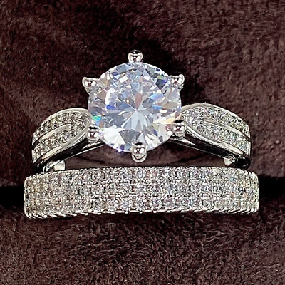 #ad Elegant Bridal Set Rings 925 Silver Sparkling DiamondsTrendy Wedding amp; Engagemet $23.49