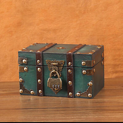 #ad Antique Wooden Box With Lock Wooden Storage Box Pirate Treasure Box Password $22.78