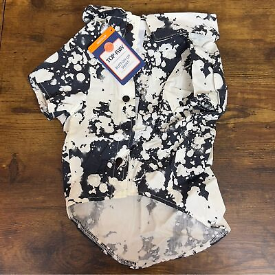 #ad Top Paw Dog Clothing Size Medium Button Up Shirt “Black Bleach” Tie Dye $14.00