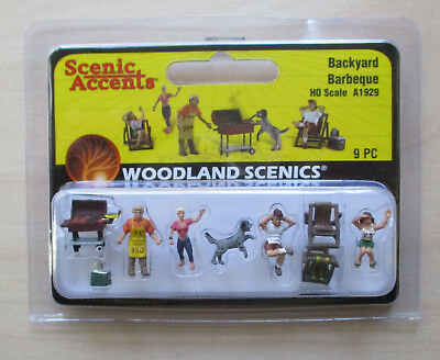 #ad HO Backyard Barbeque Figures w Dog Grill Chairs Woodland Scenics A1929 $20.99
