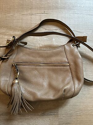 #ad Michael Kors Crossbody Satchel With Logo Tassel Taupe Fully Lined 12x8 $19.25