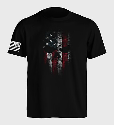#ad American Reaper Punisher Style USA Flag Patriotic T Shirt Sizes S to 5XL $15.58