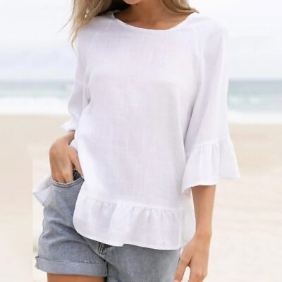 #ad Womens Bell Sleeves Tops Tee T Shirts Holiday Loose Baggy Blouse Pullover Summer $19.76