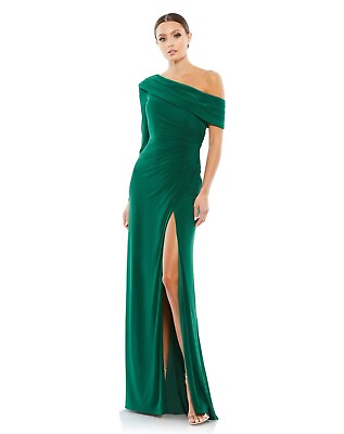 #ad Mac Duggal 26570 One Sleeve Asymmetrical Neck Dress Emerald Green Size 12 $119.99