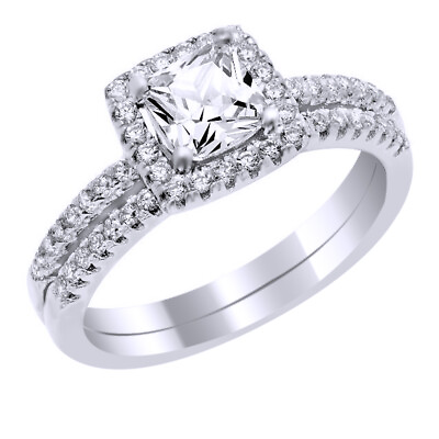 #ad 925 Sterling Silver Cushion Cut Halo Cz Engagement Wedding Ring Set Sizes 4 12 $291.41