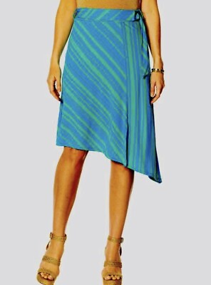 #ad JADE OCEAN Symmetric Pull On Striped Jersey Skirt IMAN Chic NWT Scarf Tie Slim $25.00