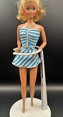 #ad Barbie doll Mattel 11.5” inch Blonde Fashion Blue And White Dress $7.46