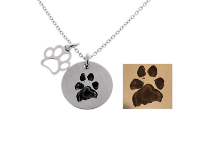 #ad Dog memorial necklace actual paw print pet memorial jewelry paw prints engraved $59.99