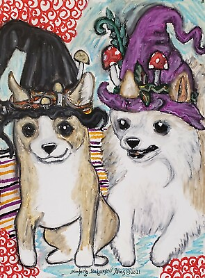 CHIHUAHUA Witches Art Print 11 x 14 Collectible Artist KSams Halloween Dogs Goth $28.00