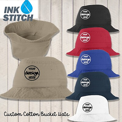 #ad Ink Stitch Custom Logo Texts Stitching Logo Texts Cotton Unisex Bucket Hats $26.99