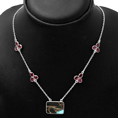 #ad Shell In Black Blue Turquoise amp; Garnet 925 Silver Necklace Jewelry N 1004 $21.99