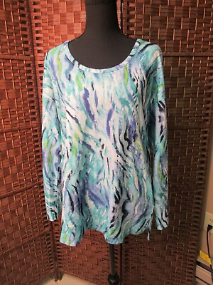 #ad Women Small Blouse Belle by Kim Gravel Printed Watercolor Hacci Top CLBA30 $24.99