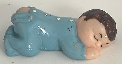 #ad Vintage Cake Topper Baby Boy Congratulations Newborn Infant Sleeping Blue Cute $7.99