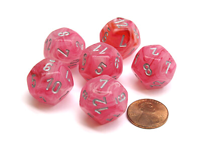#ad Ghostly Glow 18mm 12 Sided D12 Chessex Dice 6 Pieces Pink with Silver $9.99