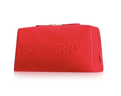 #ad Burberry Embossed Logo Canvas Clutch Bag Makeup Case Cosmetic Pouch Red NEW $35.00