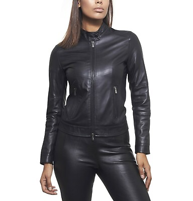 #ad Jacket Leather Women S Biker Black Size M L Motorcycle Womens Trim Ladies Up 18 $112.50