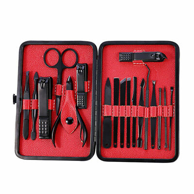 #ad 18pcs Set Manicure Nails Pedicure Pro Nail Grooming Cutting Travel Tools Case NY $16.98