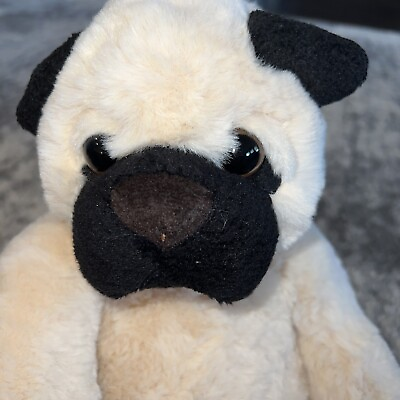 #ad White Pug Dog Stuffed Animal 10” Black nose amp; ears Life Like Plush $19.99