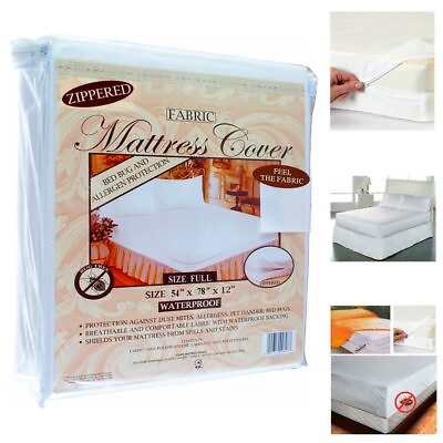 Full Size Fabric Zippered Mattress Cover Waterproof Bed Bug Dust Mite Protector $24.58