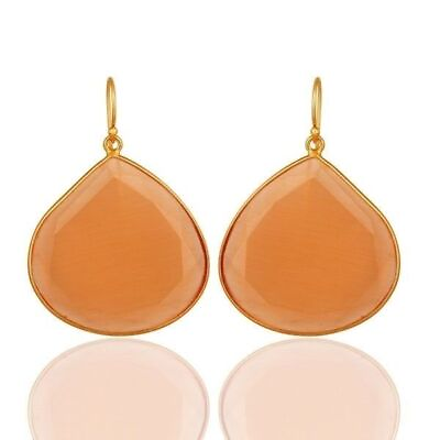 #ad Natural Peach Moonstone 925 Sterling Silver Gold Plated Dangle Earring Jewelry C $90.49