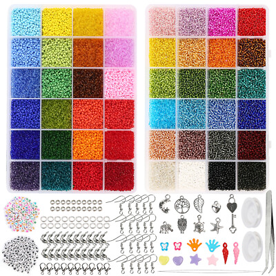 #ad 40000pcs 2mm Glass Seed Beads for Jewelry Making Kit Bracelets Storage Box $16.14
