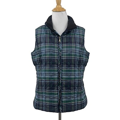 #ad Eddie Bauer Vest Jacket Women S Small Multi Plaid Premium Quilted Goose Down Zip $29.94