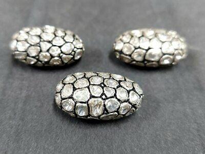 #ad Oval Polki Diamond Beads 925 Silver Spacer Beads Handmade Diamond Jewelry Beads. $339.33