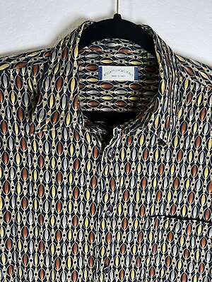 #ad Vtg Riscatto Portofino Shirt Men#x27;s Large Short Sleeve Button Up Geometric Italy $18.97
