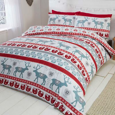 #ad SCANDI CHRISTMAS RED DUVET COVER SET 100% NATURAL BRUSHED COTTON KING SIZE $44.44