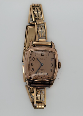 #ad Vintage Rose Gold Plated Elgin 15j Manual Wind Wristwatch $149.00