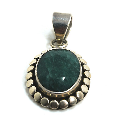 #ad BJC Samuel Behnam Jewelry Sterling Silver amp; Emerald Pendant Bead Border $45.00