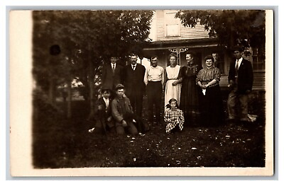 #ad RPPC Large Unknown Family Photo Portrait At Home Fashion Real Photo Postcard $8.90